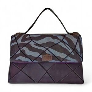 Patrizia Luca 80s Geometric Zebra Lock Front Top Handle Bag Funky Purse